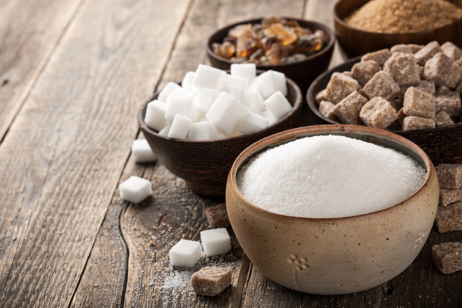 Various sugar in bowls